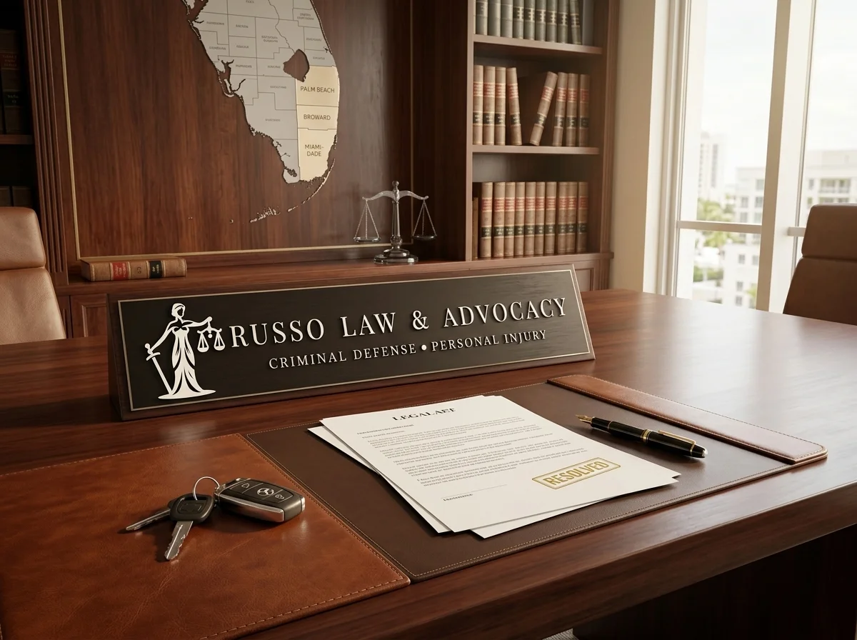 Attorney Dominique Russo offering legal counsel to a client, emphasizing the importance of legal representation to avoid a domestic violence conviction in Florida.