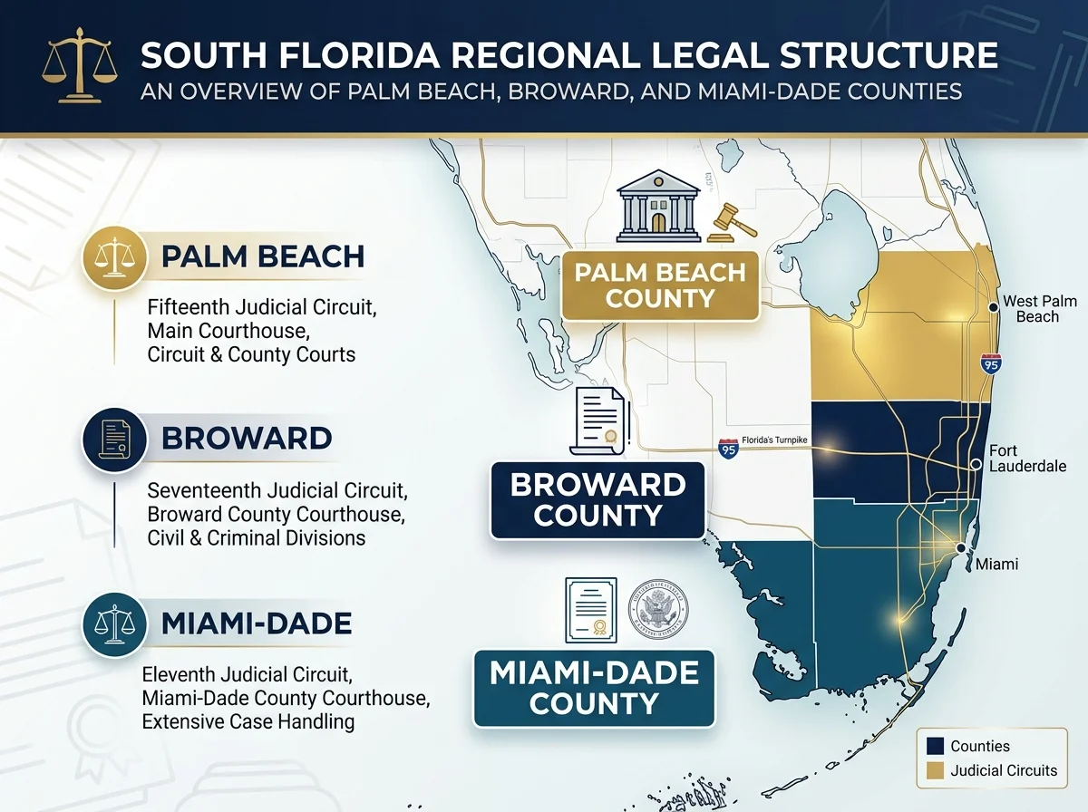 Map of South Florida counties showing where to file and how to get a restraining order in palm beach county.